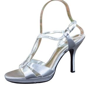Touch of Nina Gelossi2 Women Heel Sz 9 Special Occasion Silver Satin Rhinestone‎